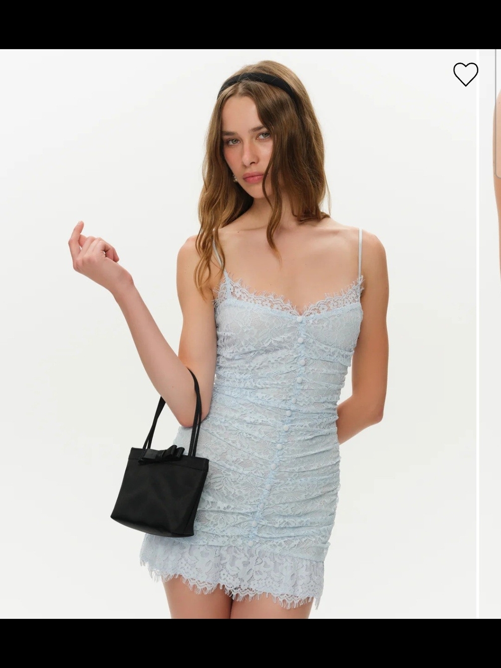 For Love & Lemons Pale Blue Lace Ruched Mini Dress - Picture 5 of 8